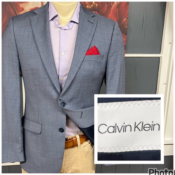 Calvin Klein Blazer Jacket Sport Coat Mens 40R Slim Fit Wool Stretch Blue